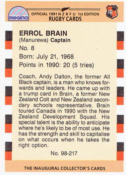 1991 Regina NZRFU 1st Edition #98 Errol Brain Back